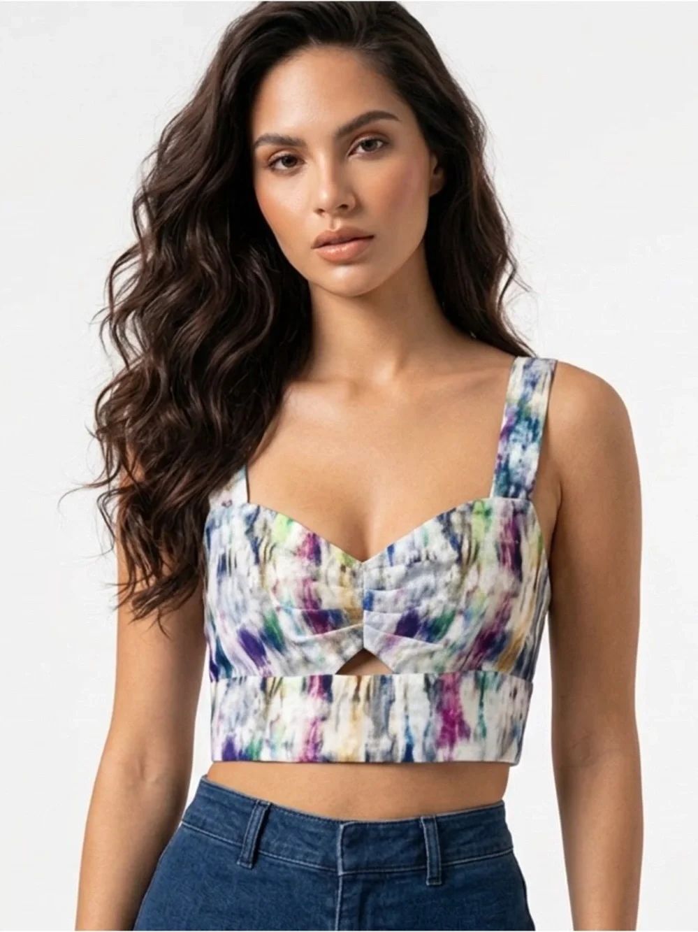 LAVENDER BROWN | NEW Stella Multicolor Tie-Dye Crop Bustier Top Women’s Size S&M